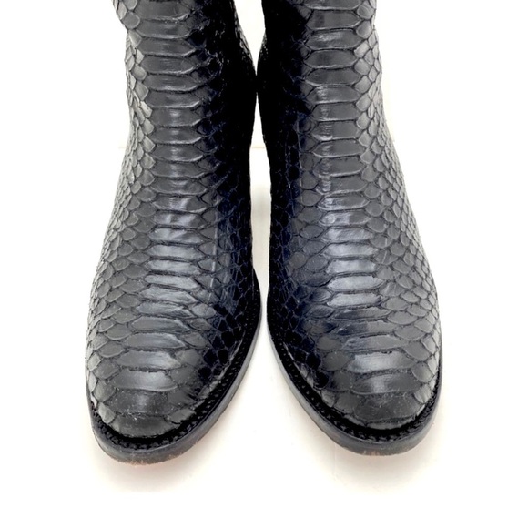 PENELOPE Chilvers Snakeskin Leather Western Moto Ankle Boot in Jet Black - Picture 3 of 9